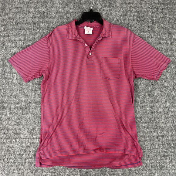 Redd Polo Shirt Mens‎ L Red Striped Peruvian Cotton Pocket Short Sleeve Collar - Picture 1 of 8